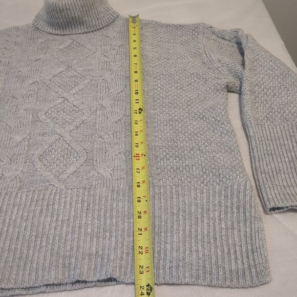 GAP Womens M Chunky Cable Knit Turtleneck Sweater Gray Oversized Wool Alpaca - Picture 10 of 13